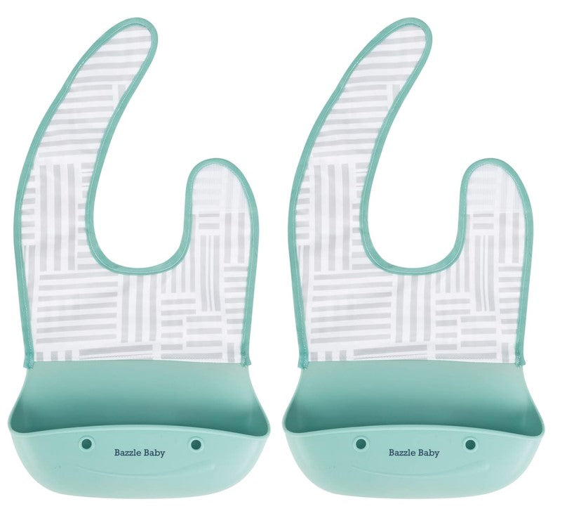 Foodie® Bib -  Roll Up & Button Closed Bib 2-Pack: Silicone + Fabric