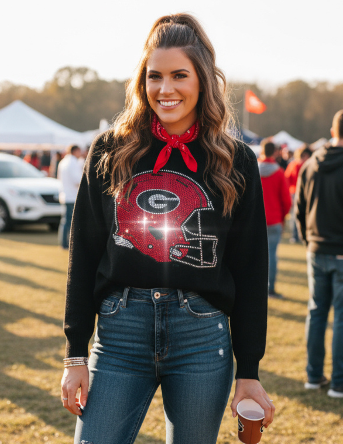 University of Georgia Helmet Black Crewneck Long Sleeve Sweater