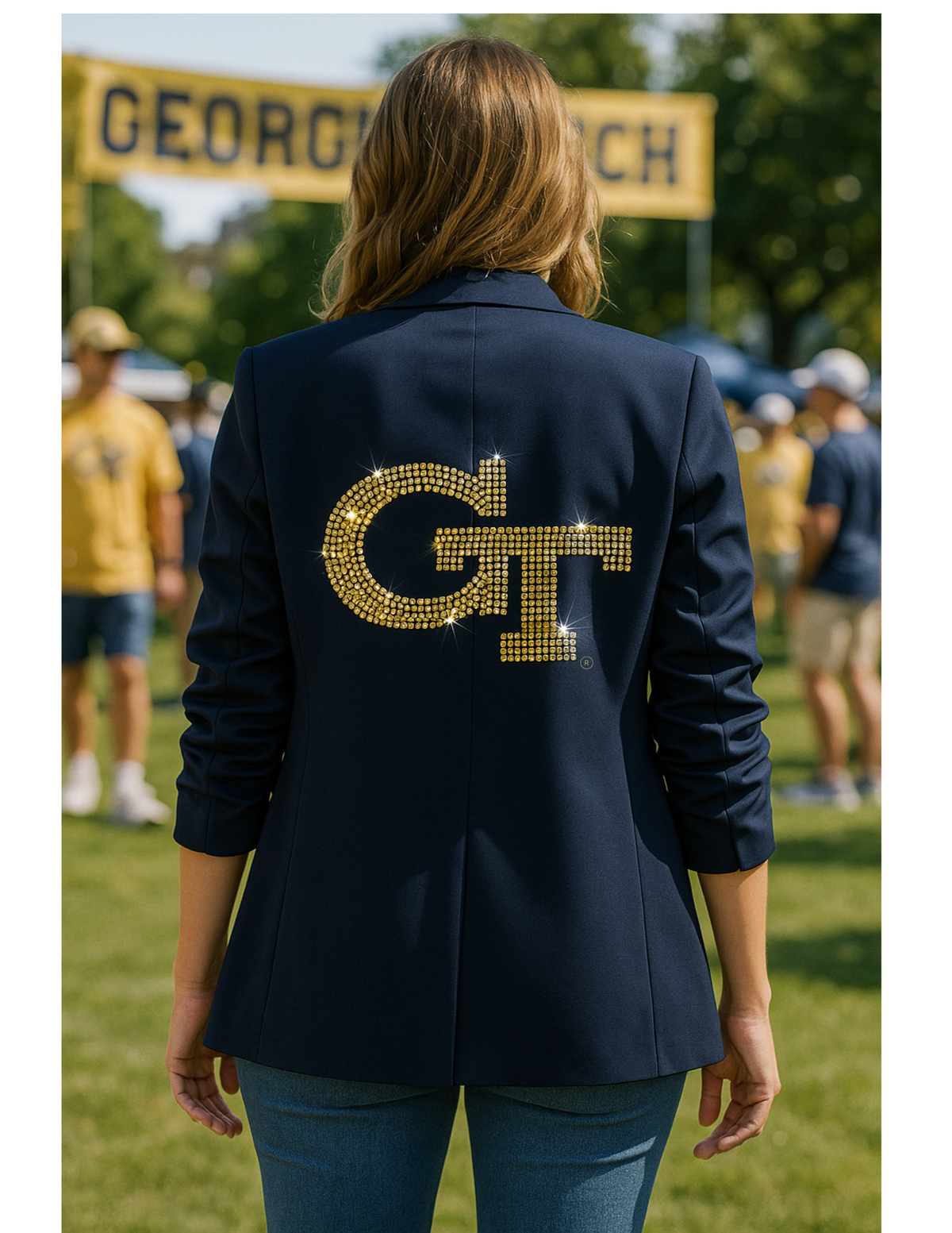 Georgia Tech GT Navy Ruched Sleeve Blazer