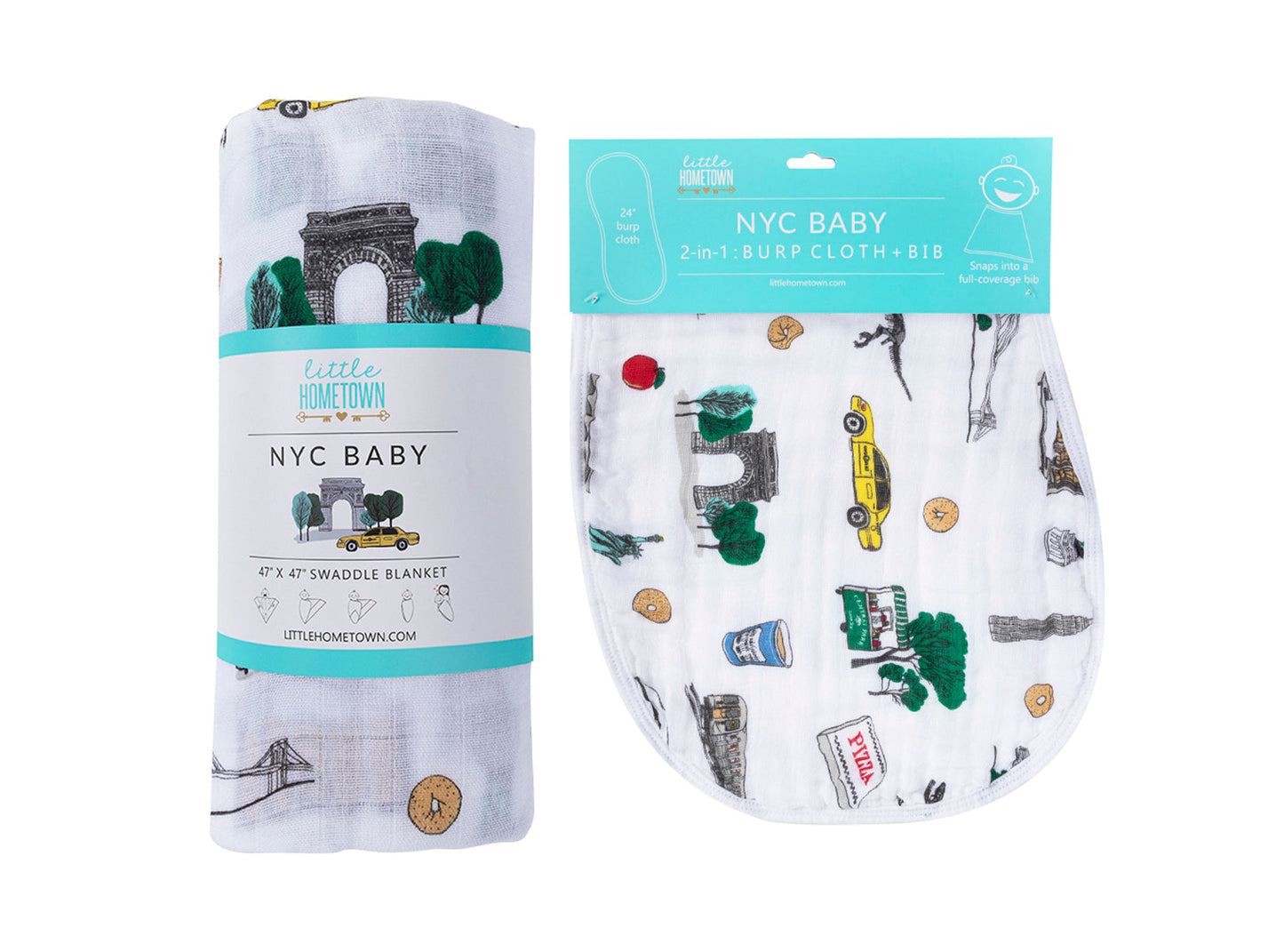 New York City Baby Gift Set: Muslin Swaddle & Bib | Organic Cotton