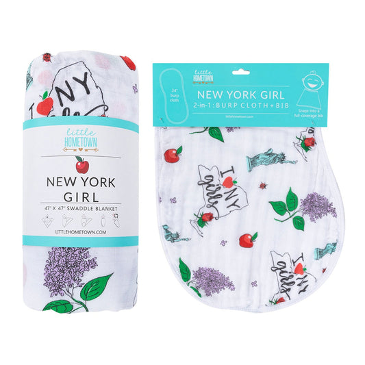 New York Girl Newborn Gift Set: Muslin Swaddle & Bib