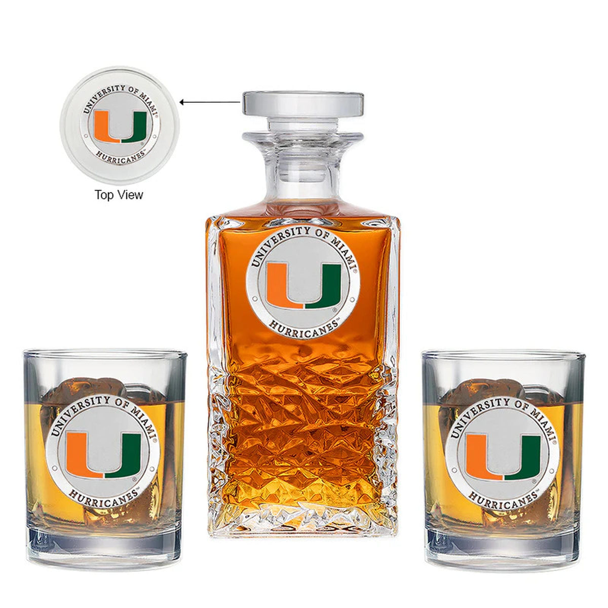 Miami Hurricanes Heritage Decanter with 2 Glasses