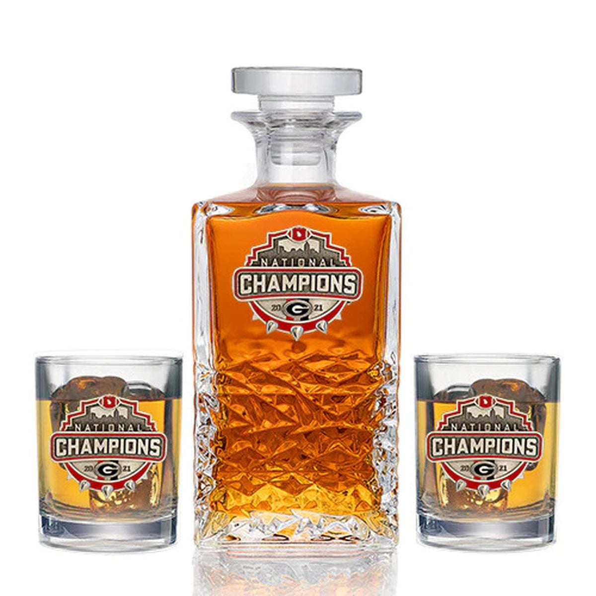 Georgia Bulldogs National Champions 2021 Spike Logo Heritage Decanter with 2 Glasses