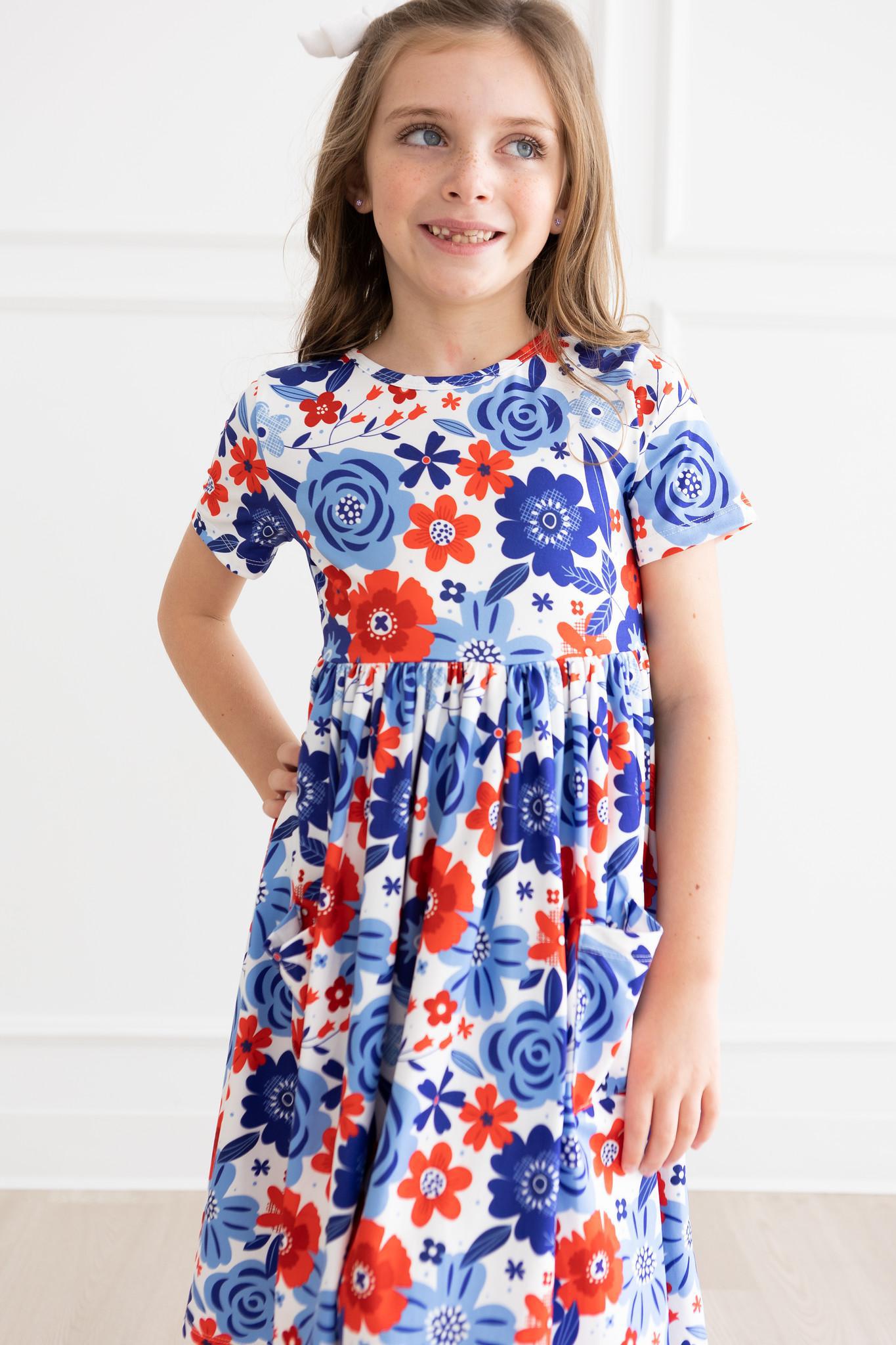 SALE Happy 4th Floral Floral S/S Pocket Twirl Dress
