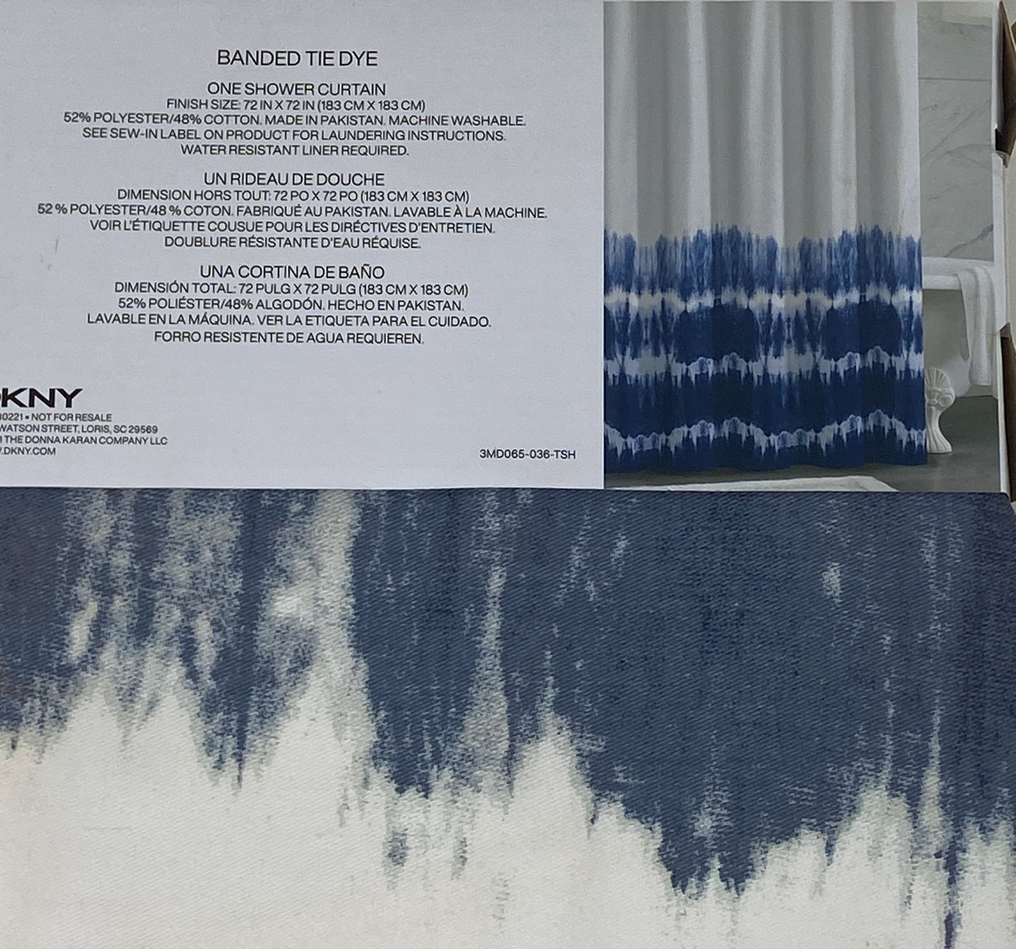 DKNY Blue & White Tie Dye Shower Curtain