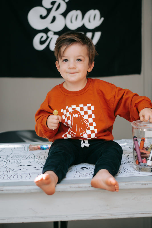 Checkered Ghost Crewneck Sweatshirt - Orange