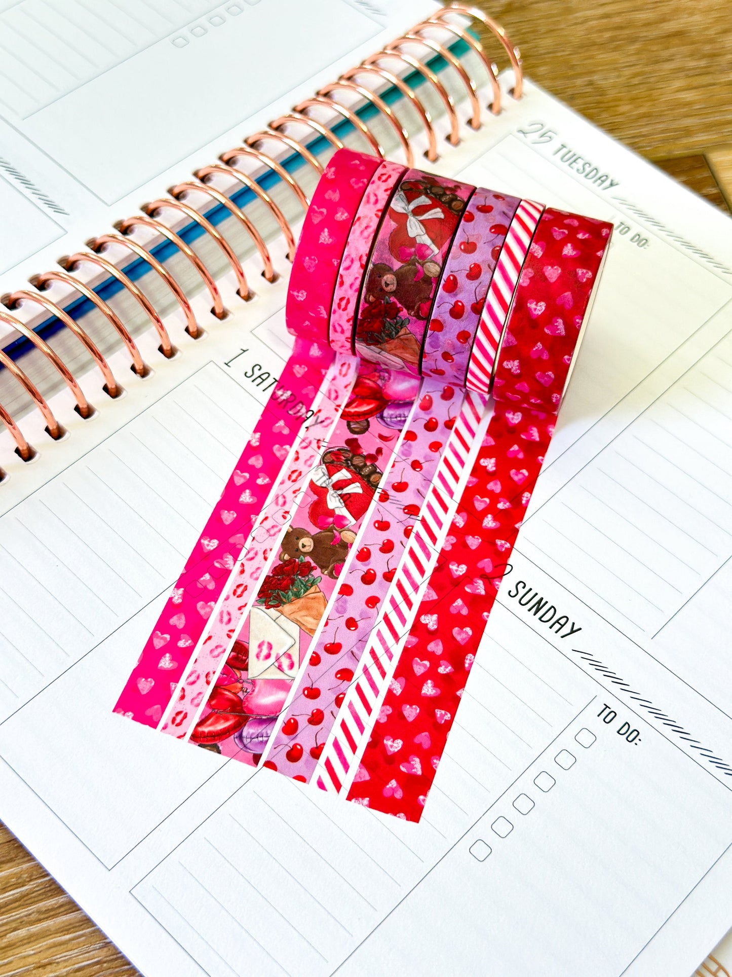 Valentines Day Love Red Pink Hearts Washi Tape Set February 2025 - W125