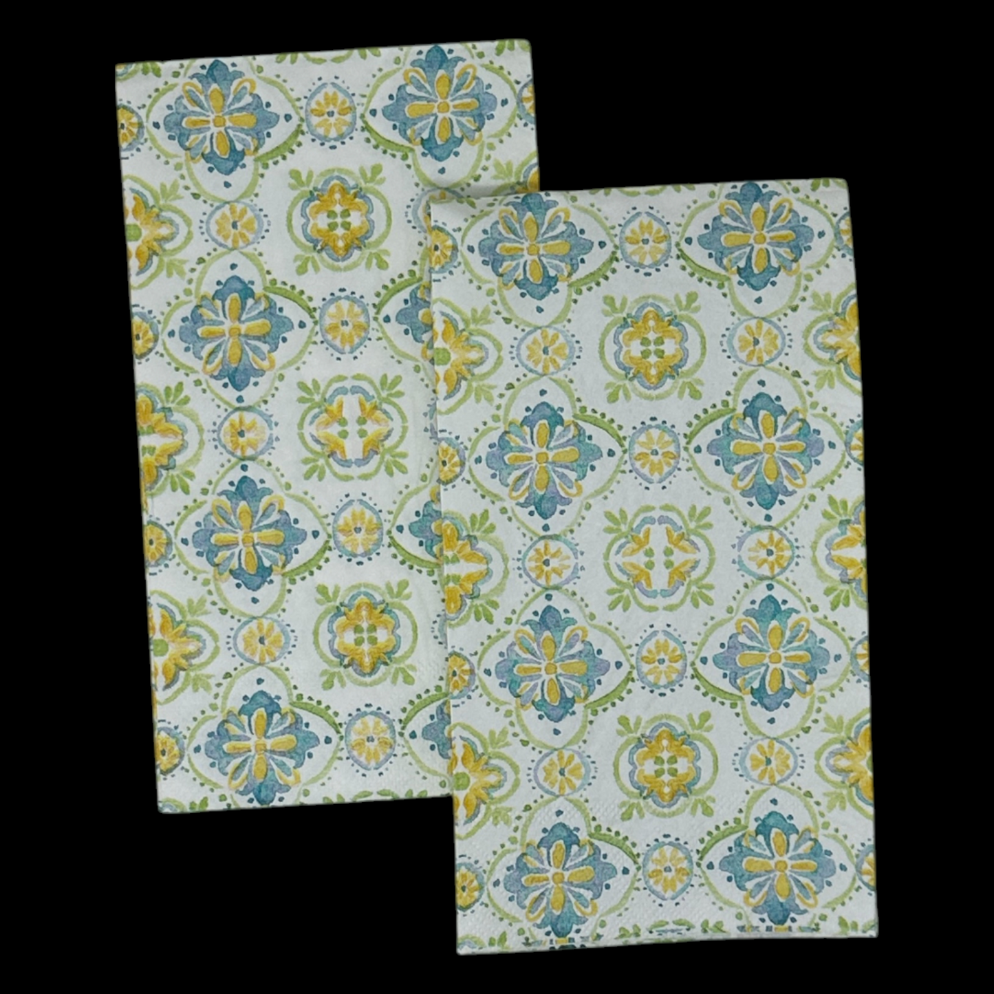 Blue & Yellow Tile Decoupage Napkins – Guest Size 3-Ply Paper (8" x 4.5") – Set of 2
