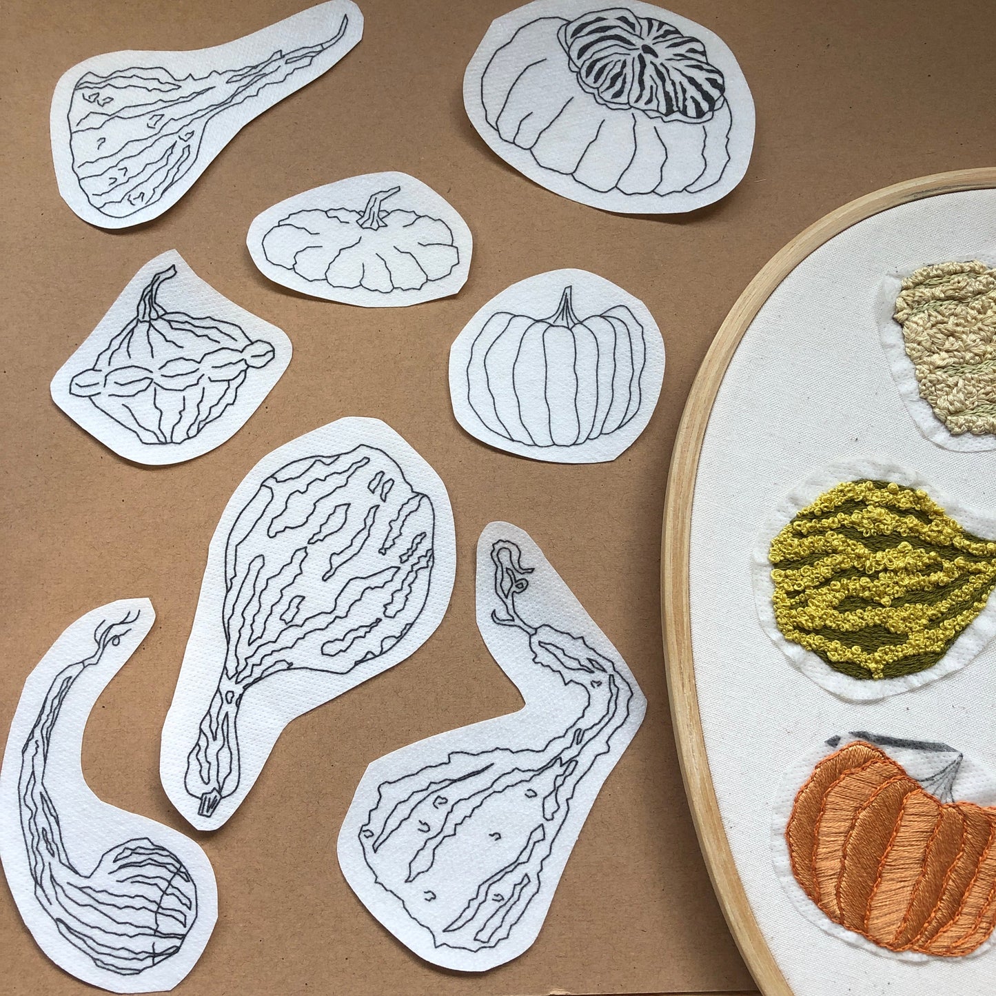 Fall Gourds - Peel Stick and Stitch Hand Embroidery Patterns for DIY Crafting