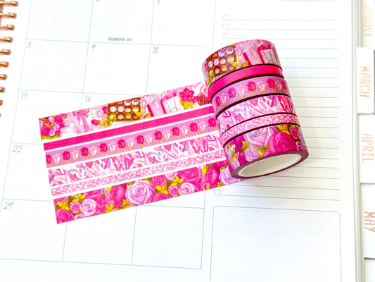 Valentine's Day Pink Romantic Date Night Anniversary Roses Washi Tape Set February 2024 - W102
