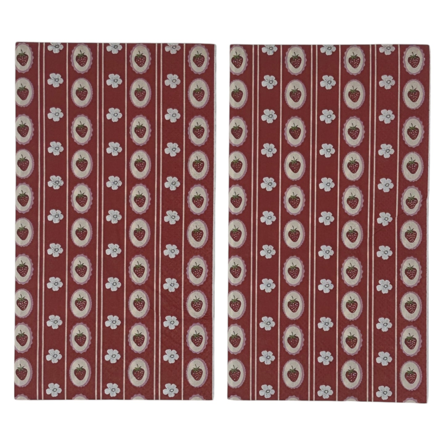 Strawberry Cameo Guest Decoupage Napkins – Red Cottage Farmhouse Fruit Stripe | Set of 2