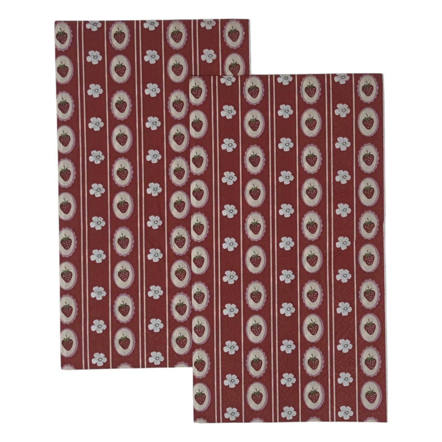 Strawberry Cameo Guest Decoupage Napkins – Red Cottage Farmhouse Fruit Stripe | Set of 2