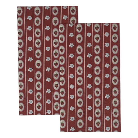Strawberry Cameo Guest Decoupage Napkins – Red Cottage Farmhouse Fruit Stripe | Set of 2