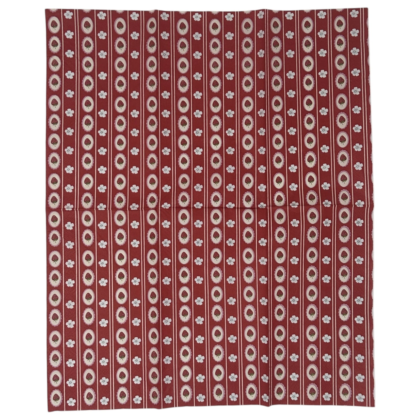 Strawberry Cameo Guest Decoupage Napkins – Red Cottage Farmhouse Fruit Stripe | Set of 2