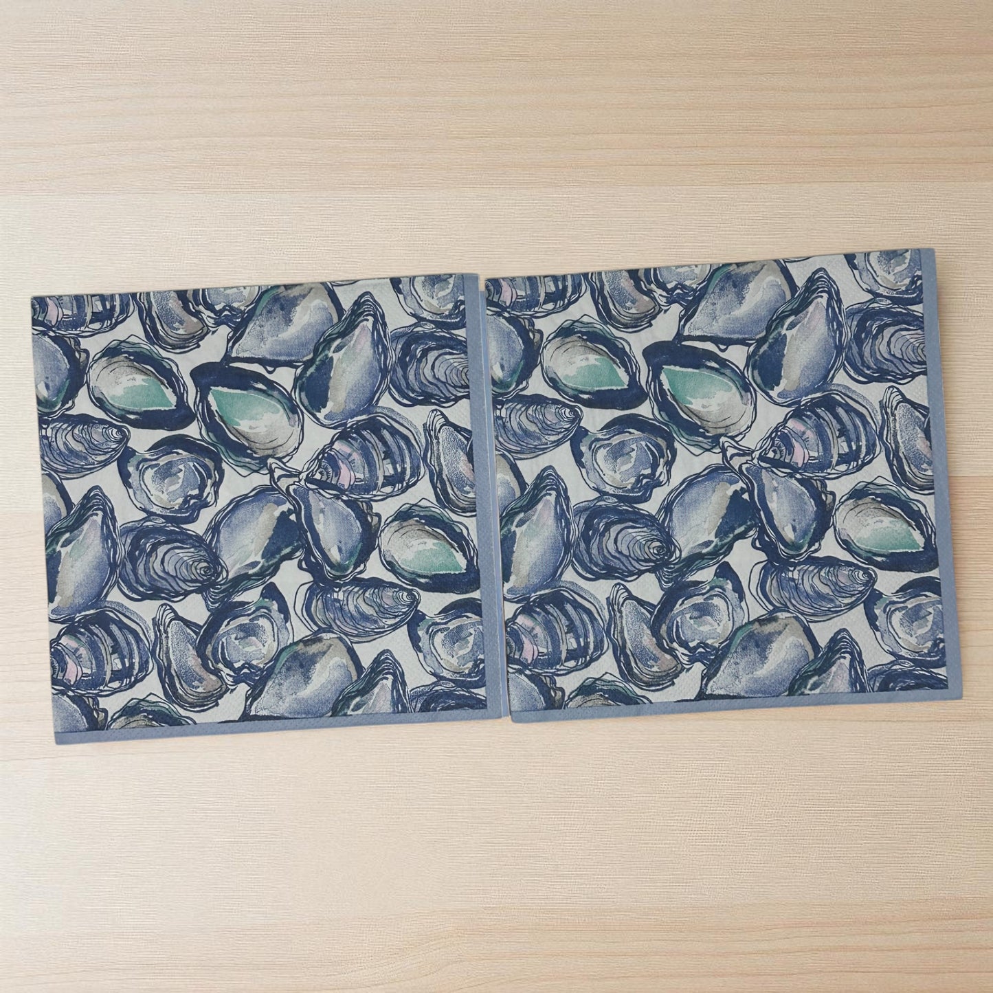 Oyster Shell Decoupage Napkins – Luncheon Size 6.5” x 6.5” – Coastal Blue & White Seashell Paper Napkins for Crafts & DIY (Set of 2)