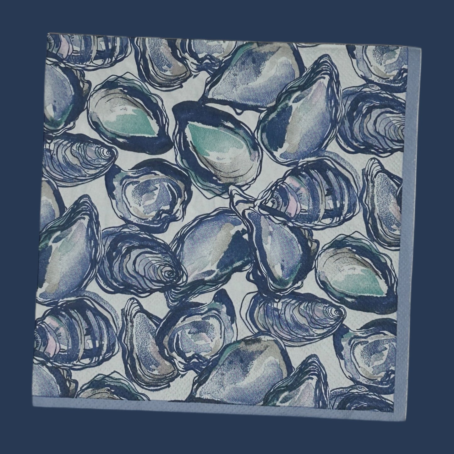Oyster Shell Decoupage Napkins – Luncheon Size 6.5” x 6.5” – Coastal Blue & White Seashell Paper Napkins for Crafts & DIY (Set of 2)