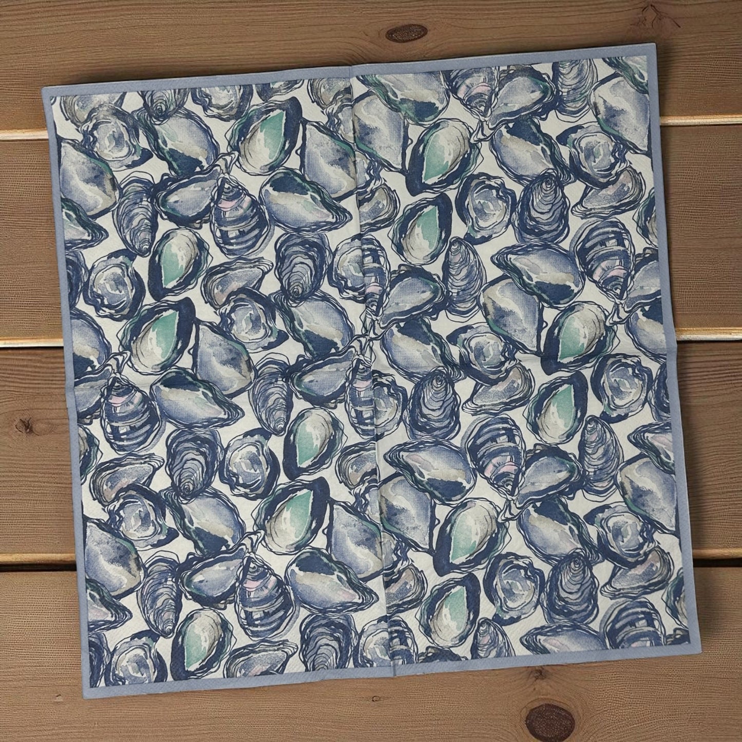 Oyster Shell Decoupage Napkins – Luncheon Size 6.5” x 6.5” – Coastal Blue & White Seashell Paper Napkins for Crafts & DIY (Set of 2)