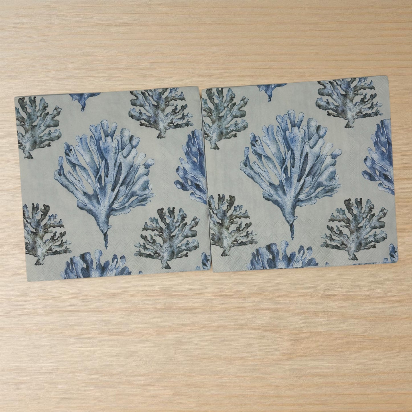 Blue Coral Decoupage Napkins – Coastal Ocean Luncheon Napkins for Crafts, Journaling & Mixed Media – Set of 2