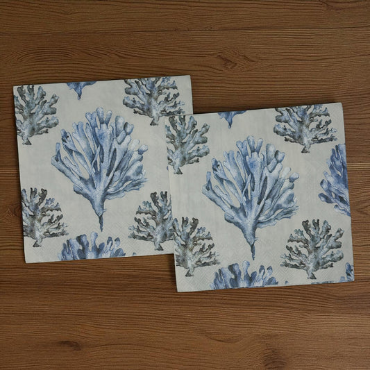 Blue Coral Decoupage Napkins – Coastal Ocean Luncheon Napkins for Crafts, Journaling & Mixed Media – Set of 2