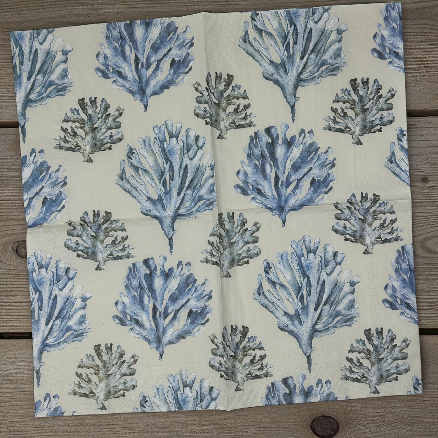 Blue Coral Decoupage Napkins – Coastal Ocean Luncheon Napkins for Crafts, Journaling & Mixed Media – Set of 2