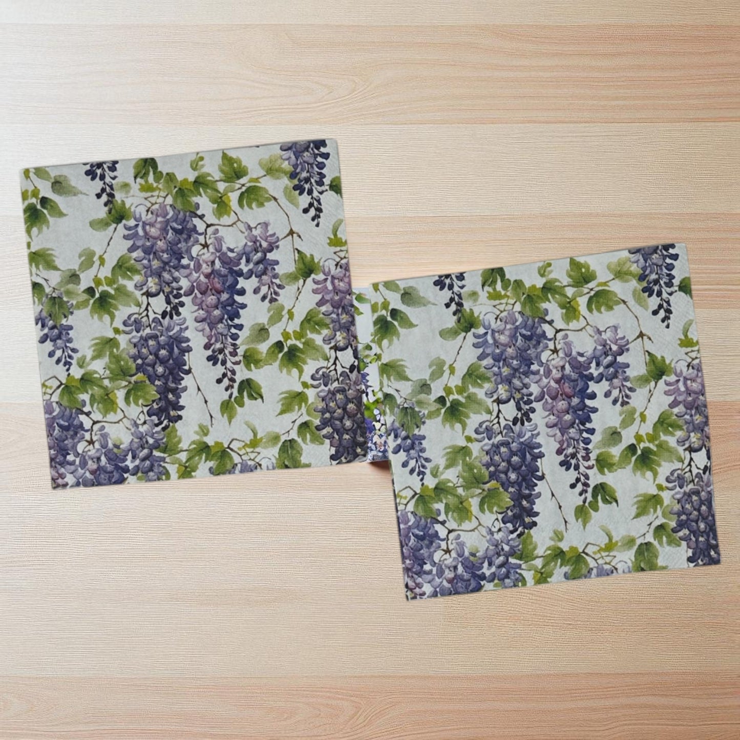 Wisteria Floral Decoupage Napkins – Purple Cocktail Paper Napkins for Crafts, Junk Journaling, Scrapbooking & Mixed Media – Made in Germany (Set of 2)
