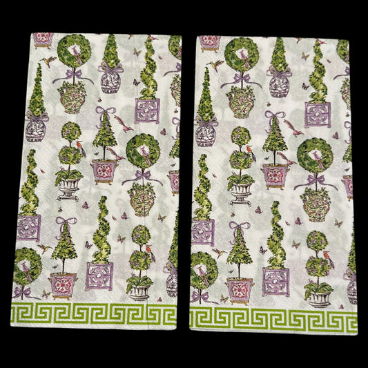 Rosanne Beck Purple and Green Topiaries Guest Decoupage Napkins – 8.5” x 4.5” (Set of 2)