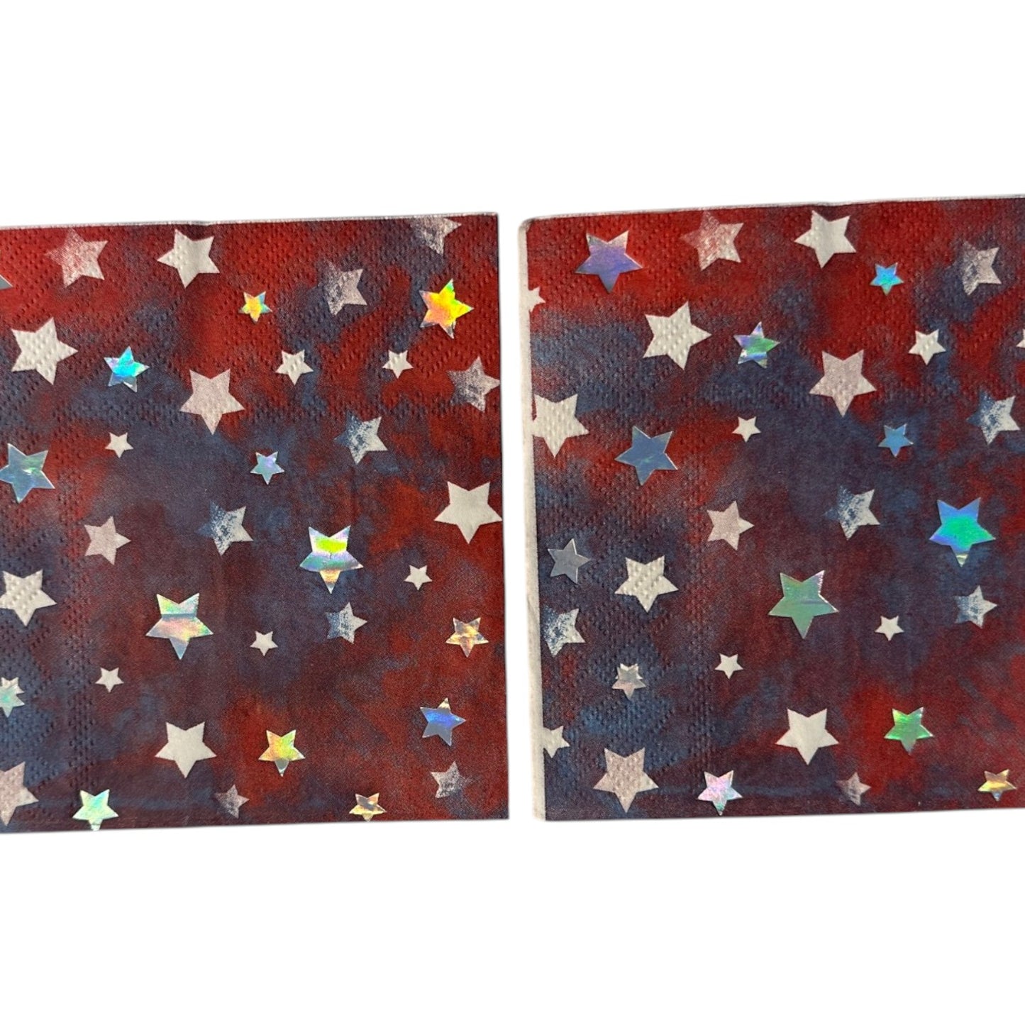 Holographic Silver Star Burst Cocktail Decoupage Paper Napkins – Patriotic Red Navy Americana | Set of 2