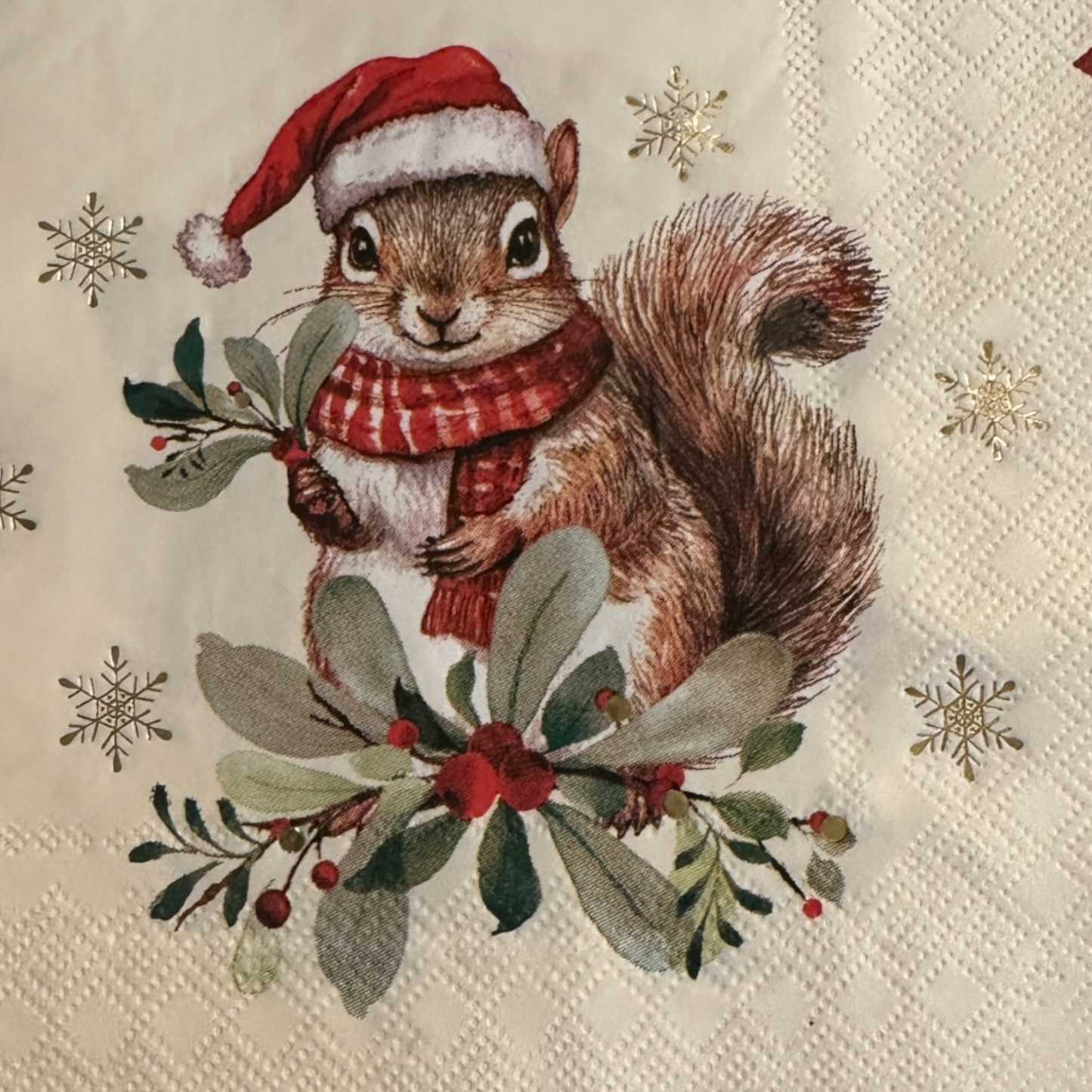 Santa Hat Squirrel Luncheon Decoupage Paper Napkins – Christmas Woodland | Set of 2
