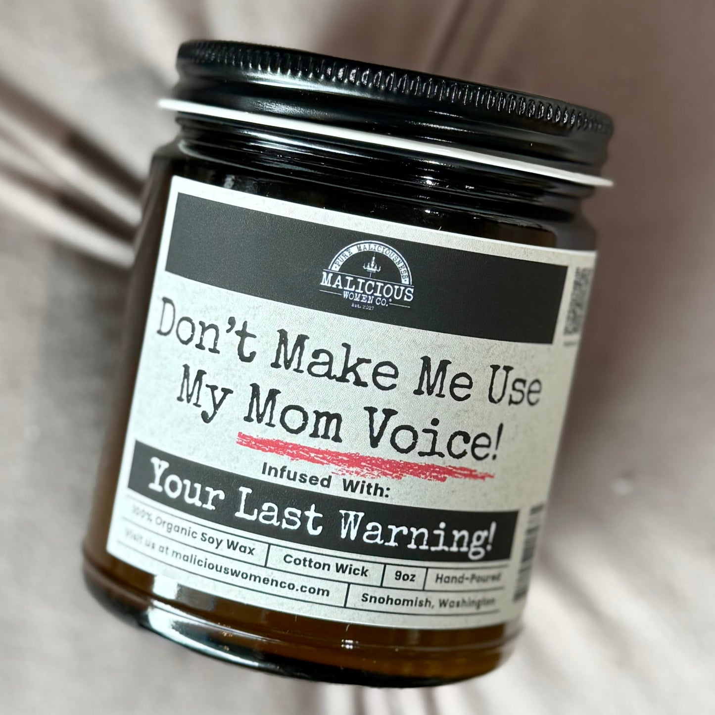 Don't Make Me Use My Mom Voice | Scent: Grapefruit Negroni | 9oz Mom Candle | Malicious Women Co
