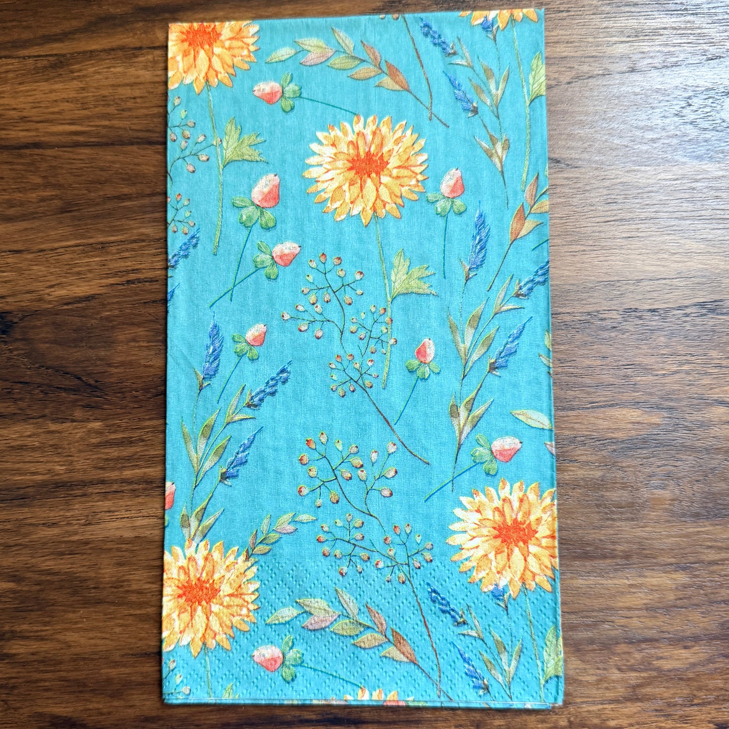 Yellow Floral Garden Guest Decoupage Napkins – Blue and Pink Wildflowers Paper Napkins, Set of 2
