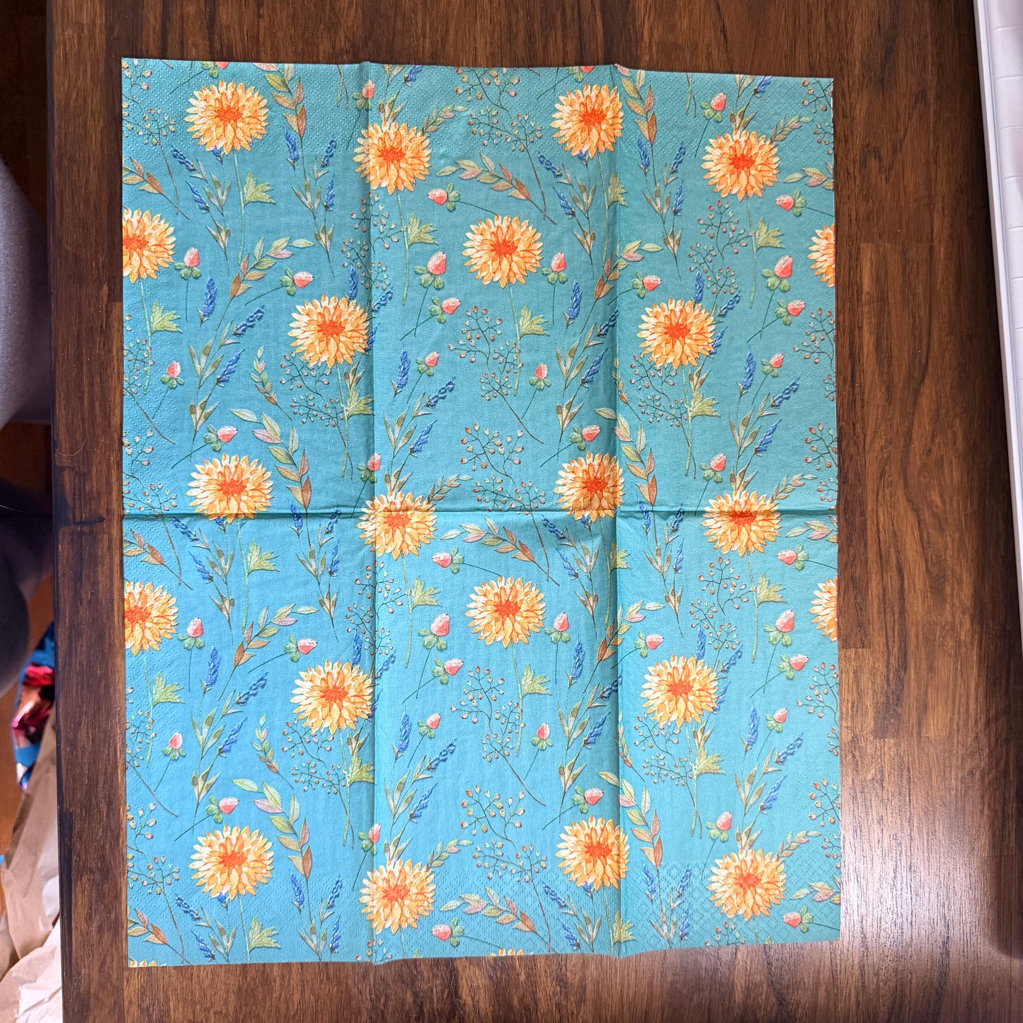 Yellow Floral Garden Guest Decoupage Napkins – Blue and Pink Wildflowers Paper Napkins, Set of 2