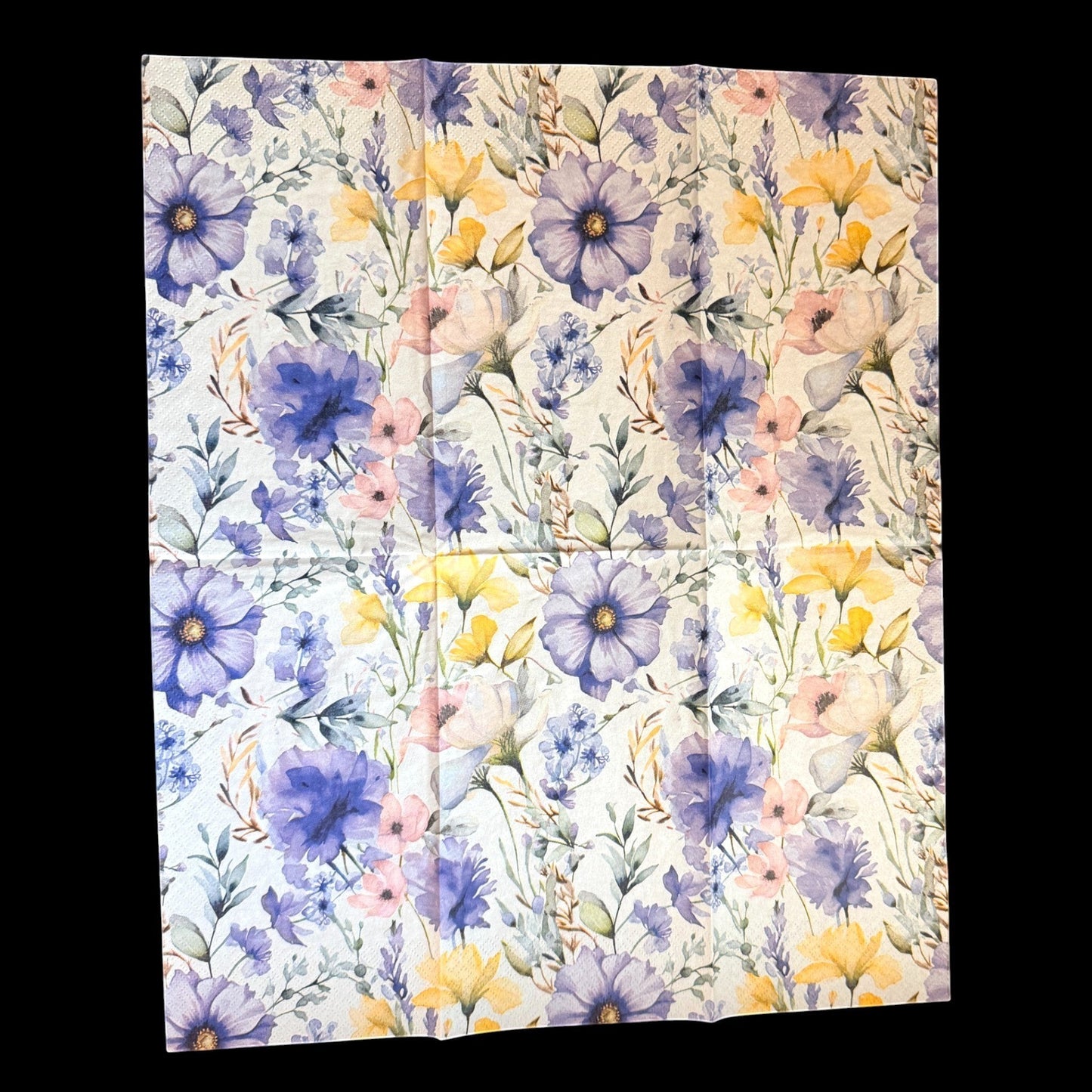 Loblolly Girl Purple Posy watercolor floral paper napkins feature purple, lavender, yellow, and pink blooms with greenery. Set of 2.