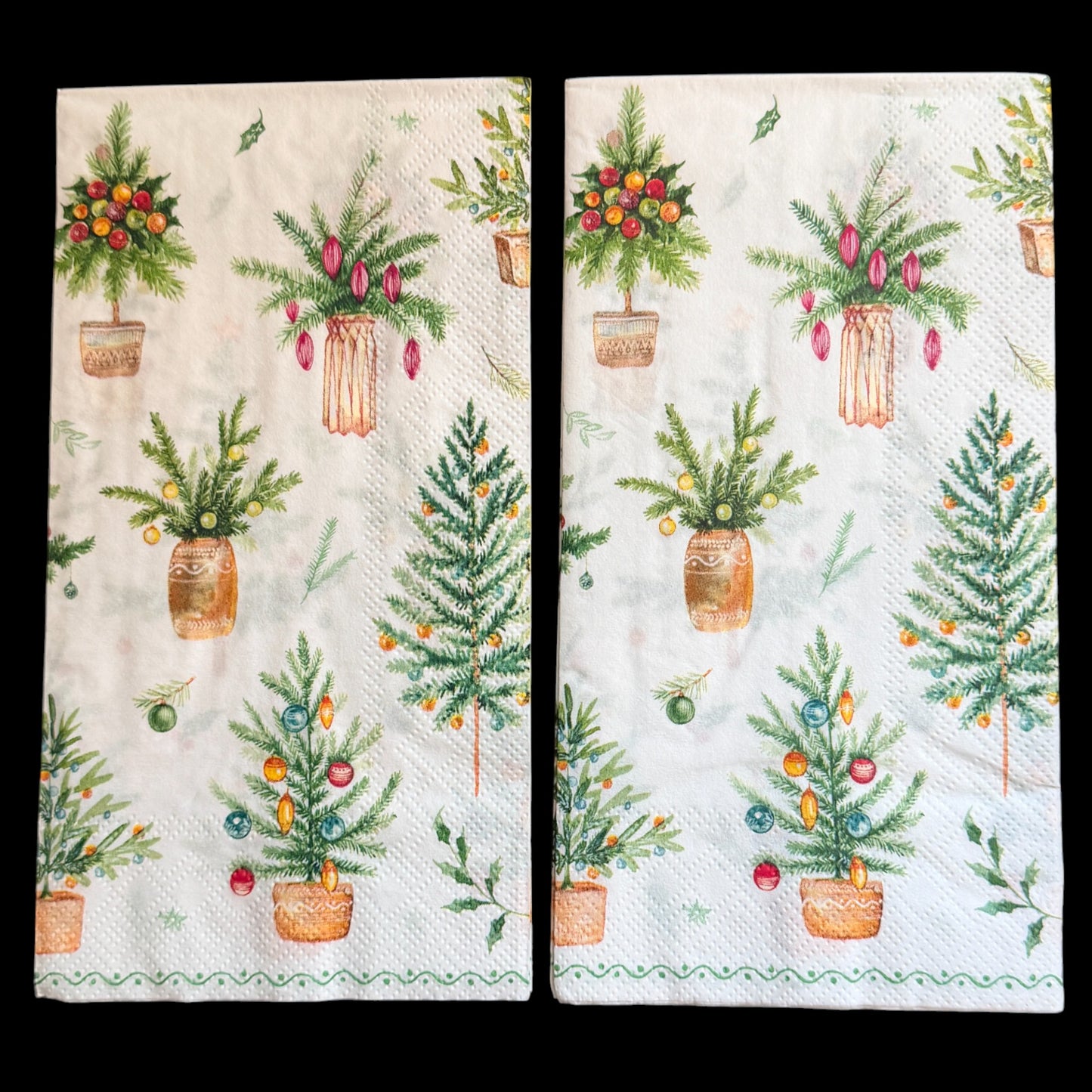 Festive Holidays Guest Decoupage Napkins – Christmas Trees and Winter Greenery Paper Napkins, Set of 2