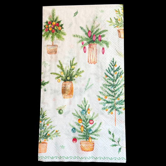 Festive Holidays Guest Decoupage Napkins – Christmas Trees and Winter Greenery Paper Napkins, Set of 2