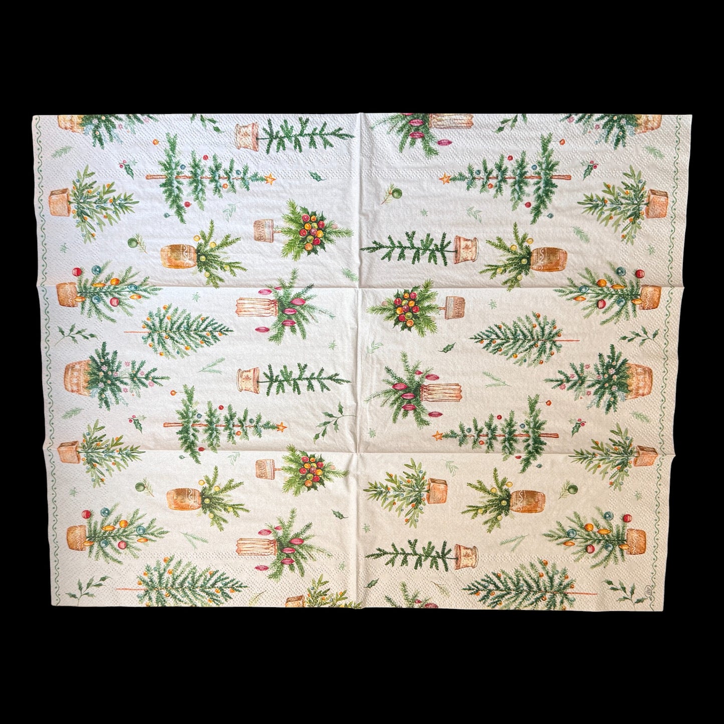 Festive Holidays Guest Decoupage Napkins – Christmas Trees and Winter Greenery Paper Napkins, Set of 2