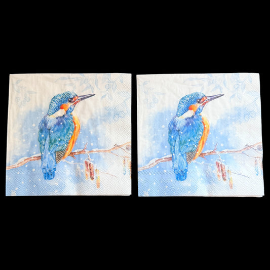The Kingfisher Light Blue Cocktail Decoupage Napkins by IHR – Bird Paper for Crafts Set of 2