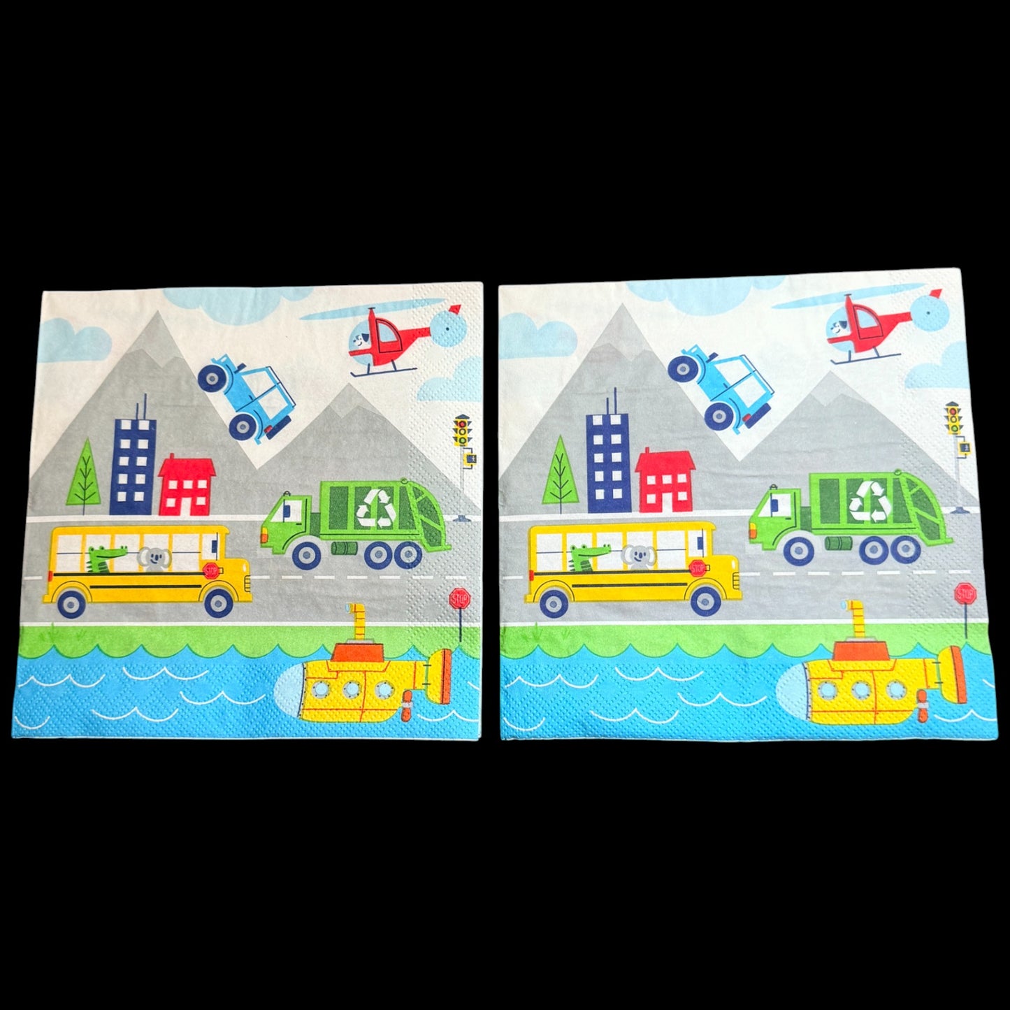 Transportation Time Luncheon Decoupage Napkins – Vehicles and Travel Theme Paper Napkins, Set of 2