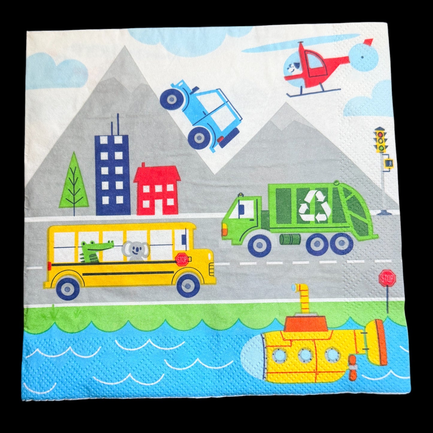 Transportation Time Luncheon Decoupage Napkins – Vehicles and Travel Theme Paper Napkins, Set of 2