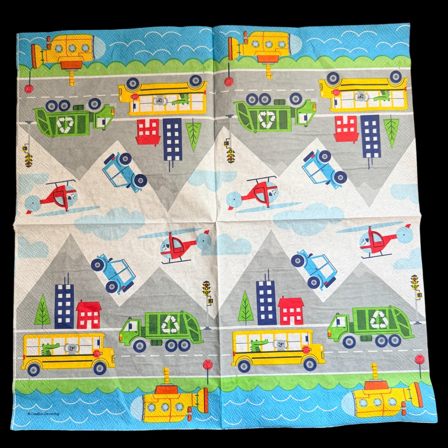 Transportation Time Luncheon Decoupage Napkins – Vehicles and Travel Theme Paper Napkins, Set of 2