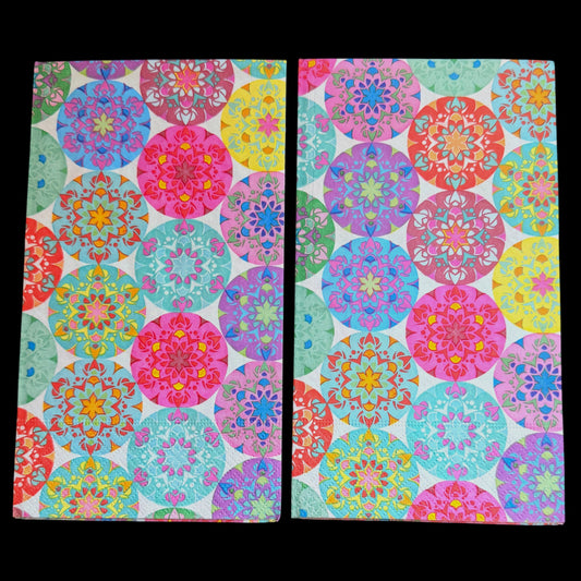 Colorful Mandala Guest Decoupage Napkins – Boho Geometric Paper Napkins, Set of 2