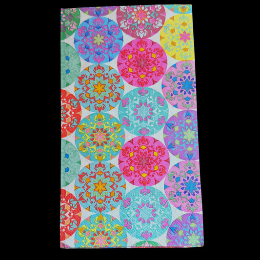 Colorful Mandala Guest Decoupage Napkins – Boho Geometric Paper Napkins, Set of 2