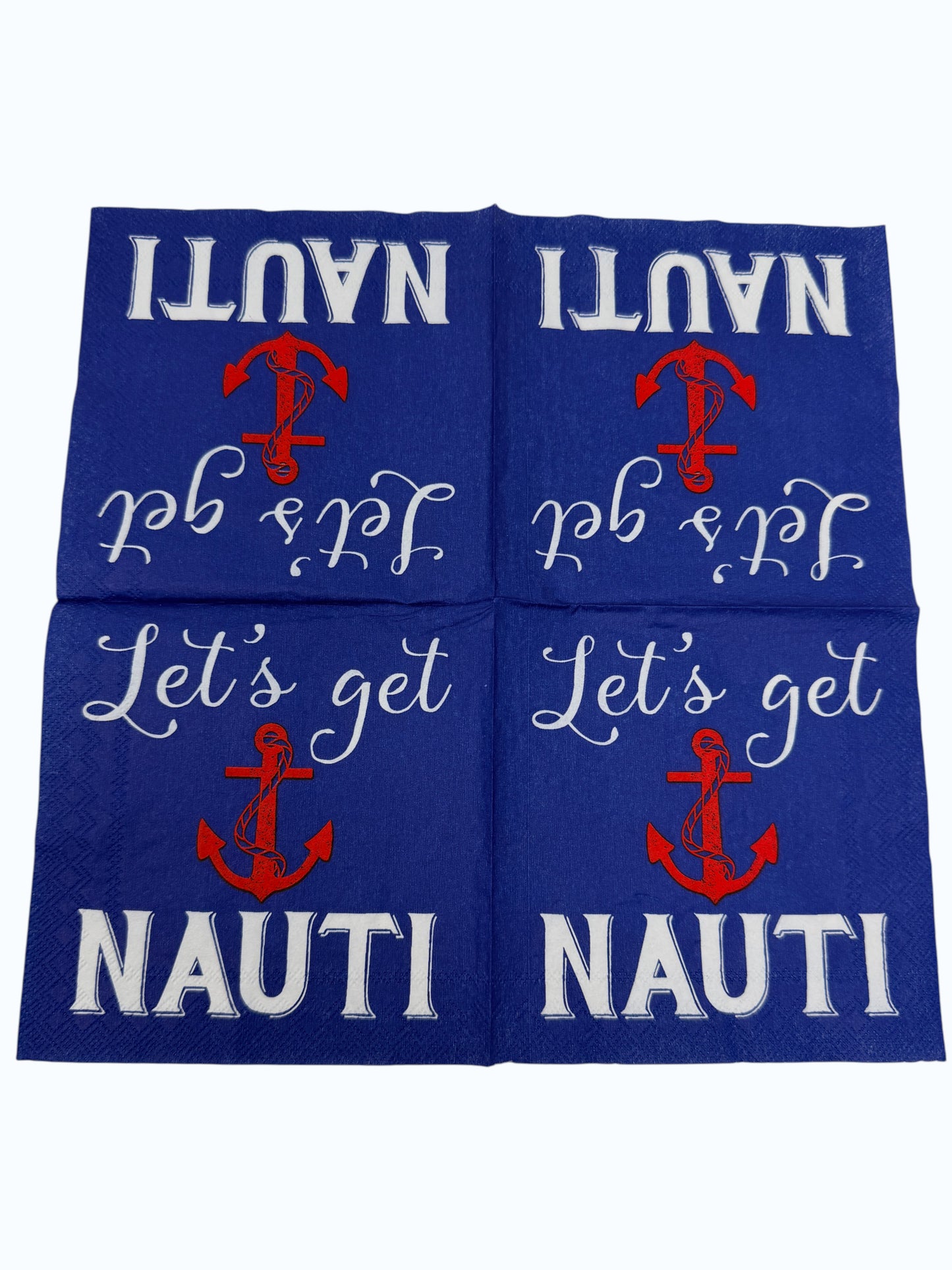 Let’s Get Nauti Cocktail Decoupage Napkins by Rosanne Beck – Nautical Blue Anchor Coastal Party Design | Set of 2