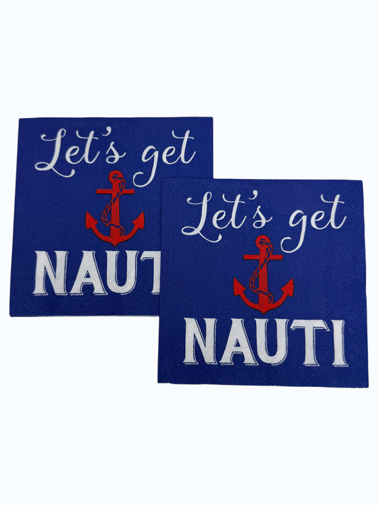 Let’s Get Nauti Cocktail Decoupage Napkins by Rosanne Beck – Nautical Blue Anchor Coastal Party Design | Set of 2