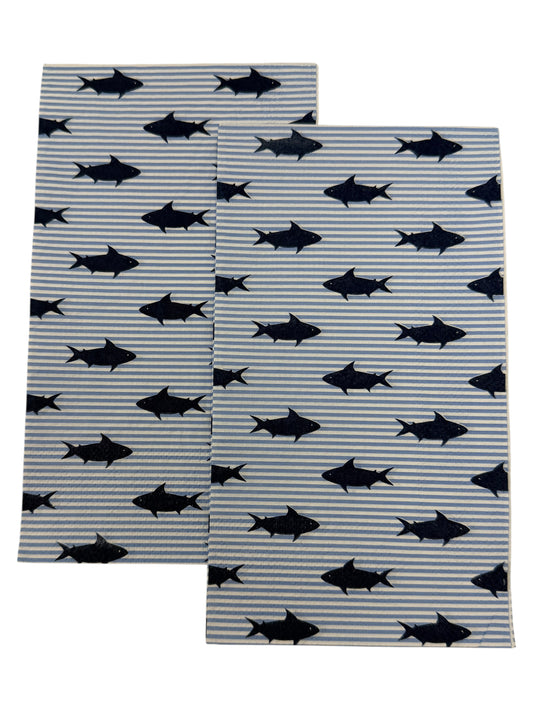 Navy Shark Stripe Guest Decoupage Napkins – Nautical Coastal Preppy Blue White | Set of 2