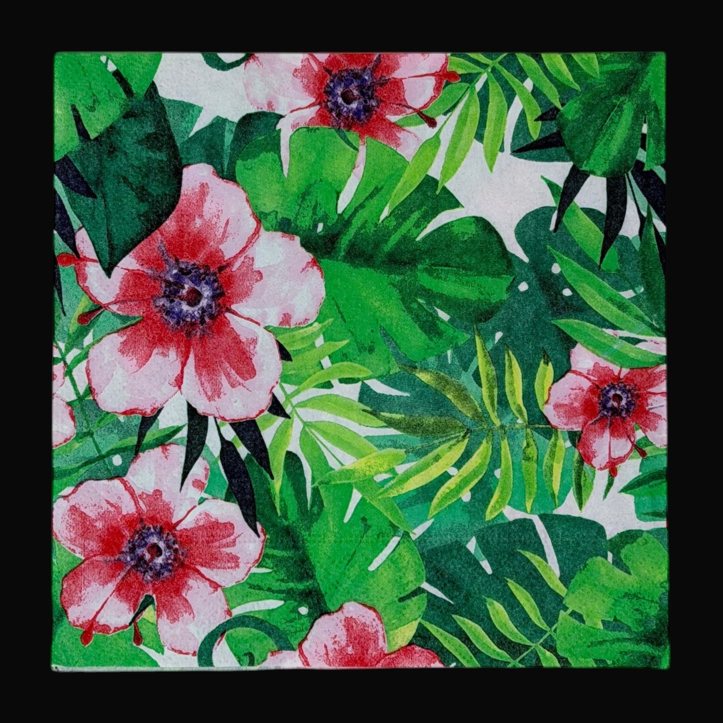 Tranquil Tropics Luncheon Decoupage Napkins – Tropical Floral Watercolor Hibiscus & Palm Leaves for Crafts