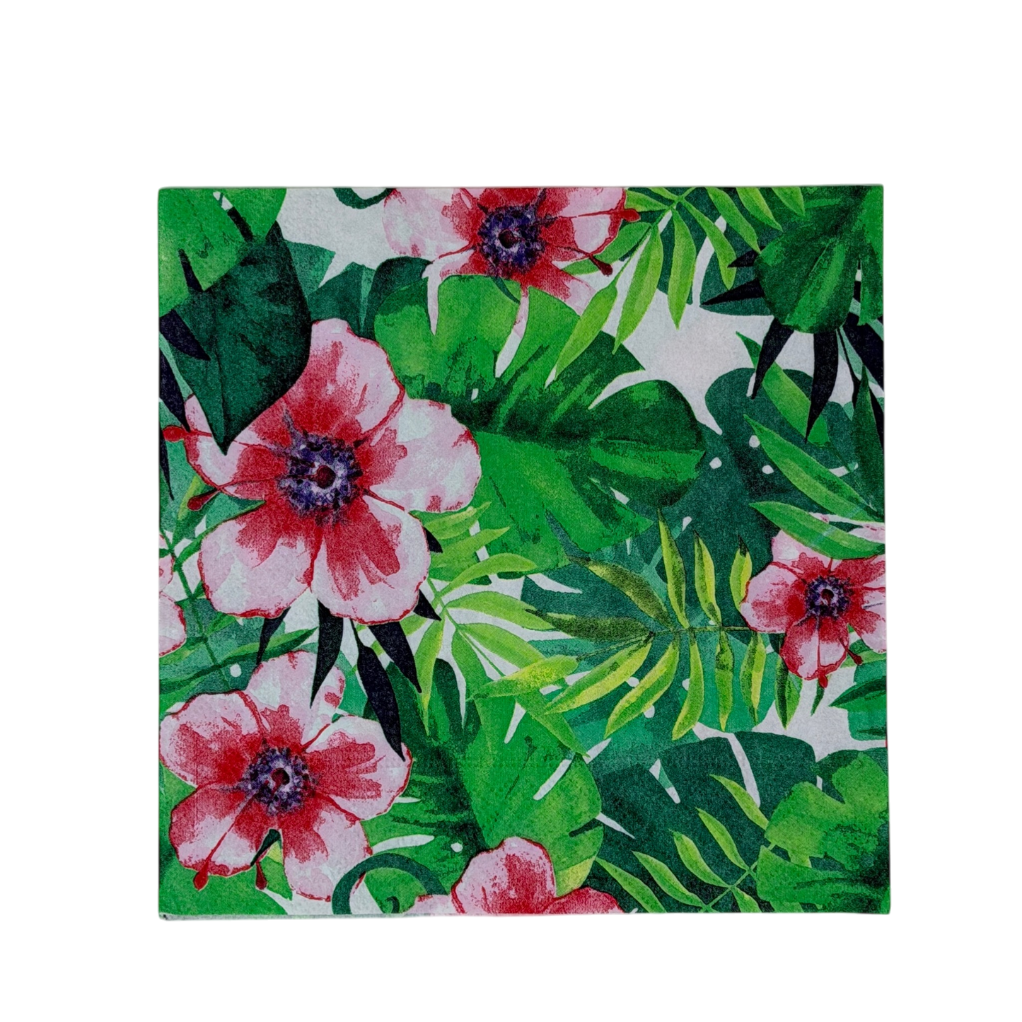 Tranquil Tropics Luncheon Decoupage Napkins – Tropical Floral Watercolor Hibiscus & Palm Leaves for Crafts