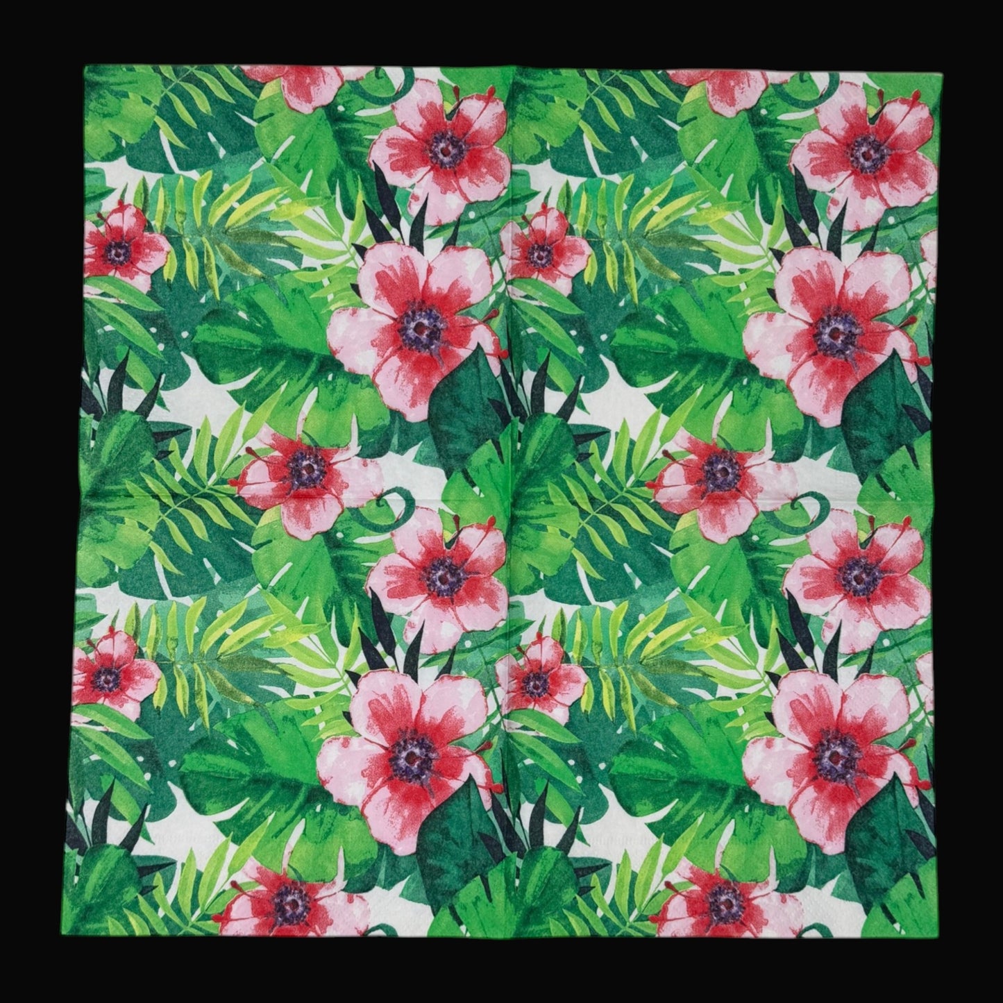 Tranquil Tropics Luncheon Decoupage Napkins – Tropical Floral Watercolor Hibiscus & Palm Leaves for Crafts