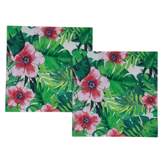 Tranquil Tropics Luncheon Decoupage Napkins – Tropical Floral Watercolor Hibiscus & Palm Leaves for Crafts
