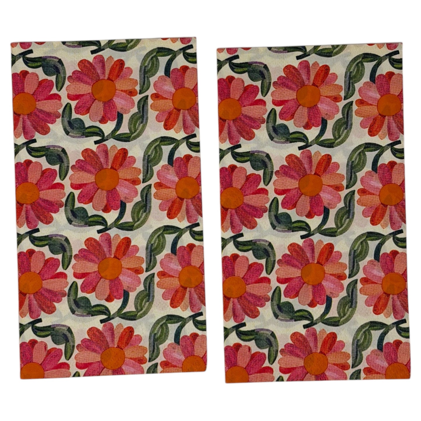 Retro Daisy Bloom Guest Decoupage Paper Napkins – Orange Pink Groovy Floral Vintage | Set of 2