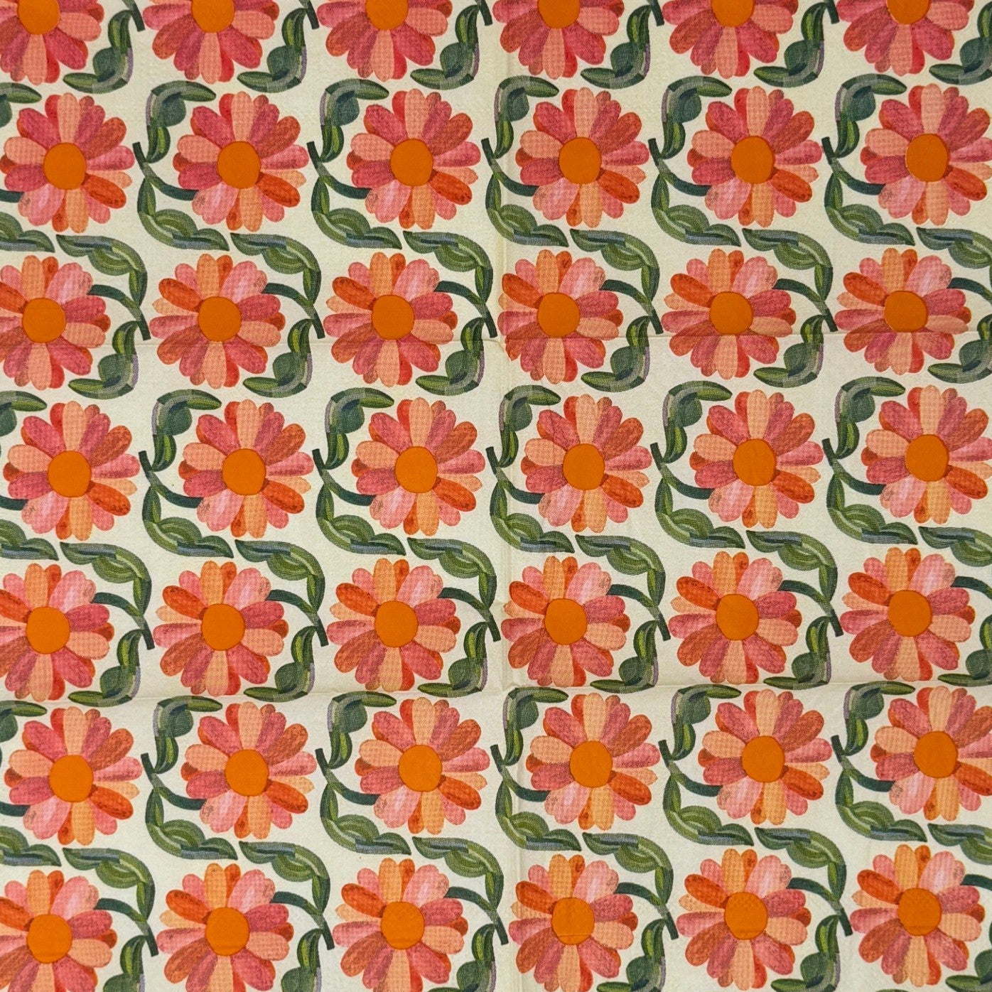 Retro Daisy Bloom Guest Decoupage Paper Napkins – Orange Pink Groovy Floral Vintage | Set of 2